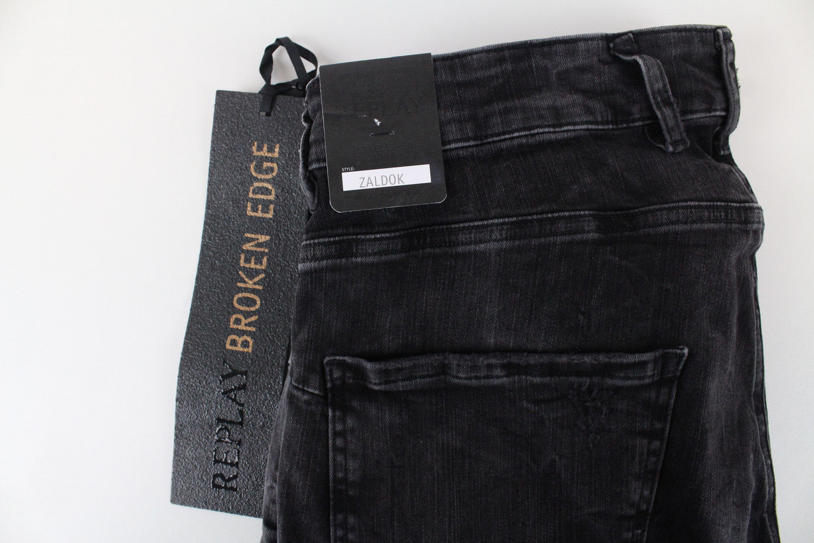 REPLAY Zaldok vyriški pilki aptempti džinsai W30/L30 medvilniniai tamprūs plėšyti džinsai 