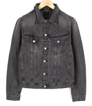 NUDIE Billy vyriška striukė M Desolation pilka kaklo užsegimo kišenės džinsinio audinio vidurio dydžiai