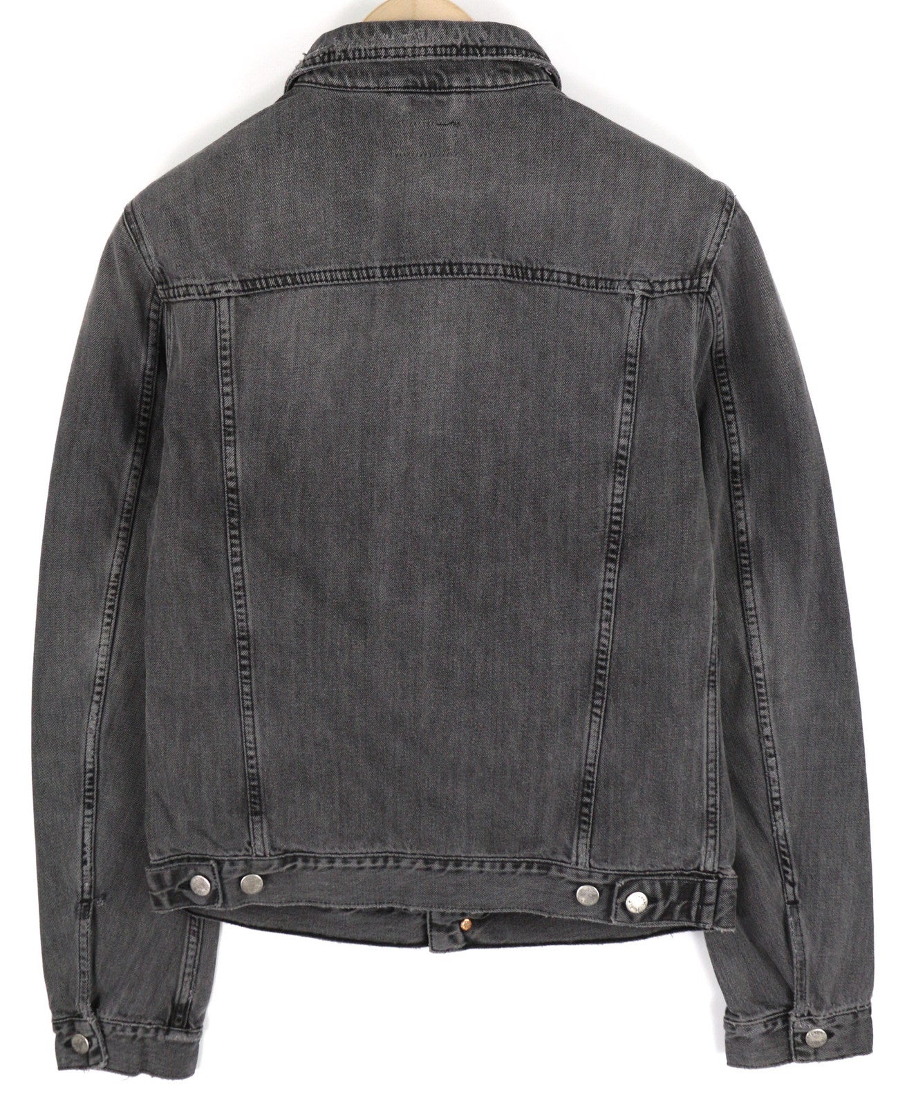 NUDIE Billy vyriška striukė M Desolation pilka kaklo užsegimo kišenės džinsinio audinio vidurio dydžiai