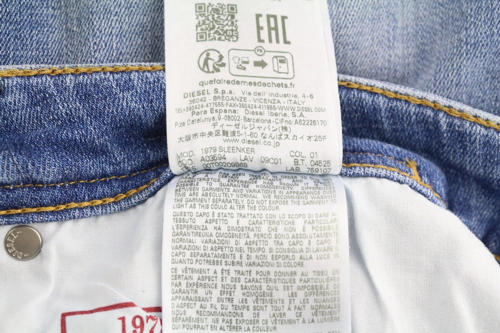 DIESEL 1979 Sleenker 09C01 vyriški džinsai W34/L32 žemo juosmens, aptempti, mėlyni RRP195