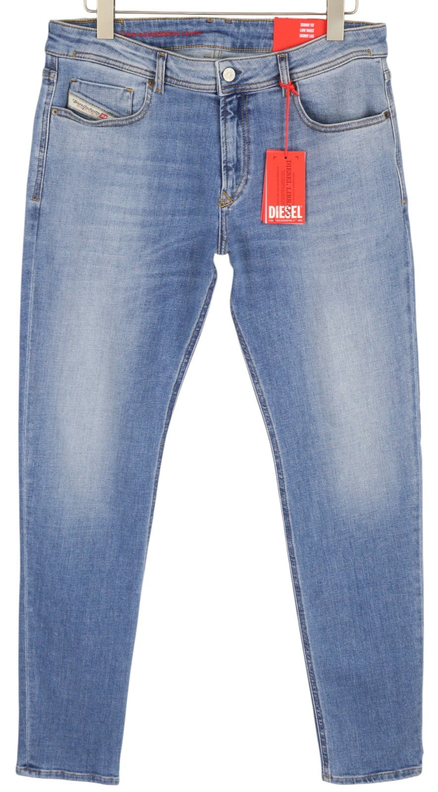 DIESEL 1979 Sleenker 09C01 vyriški džinsai W34/L32 žemo juosmens, aptempti, mėlyni RRP195