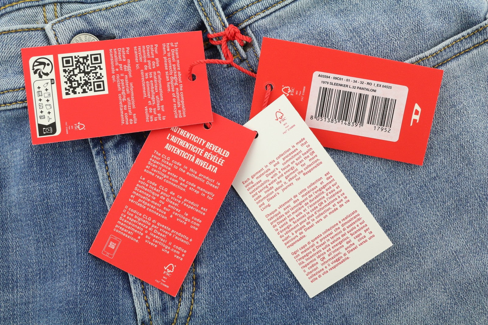 DIESEL 1979 Sleenker 09C01 vyriški džinsai W34/L32 žemo juosmens, aptempti, mėlyni RRP195