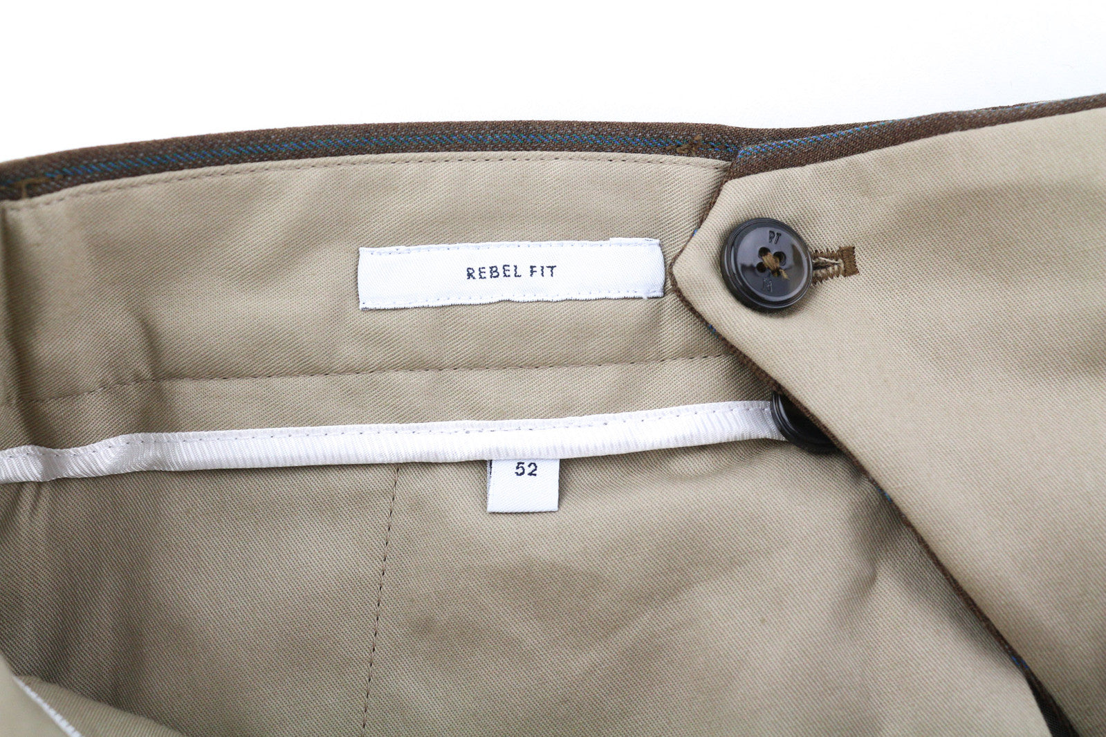 PT TORINO Rebel Fit vyriškos kelnės 52 W37 rudos fliso ir vilnos mišinio klostės su dryžiais 