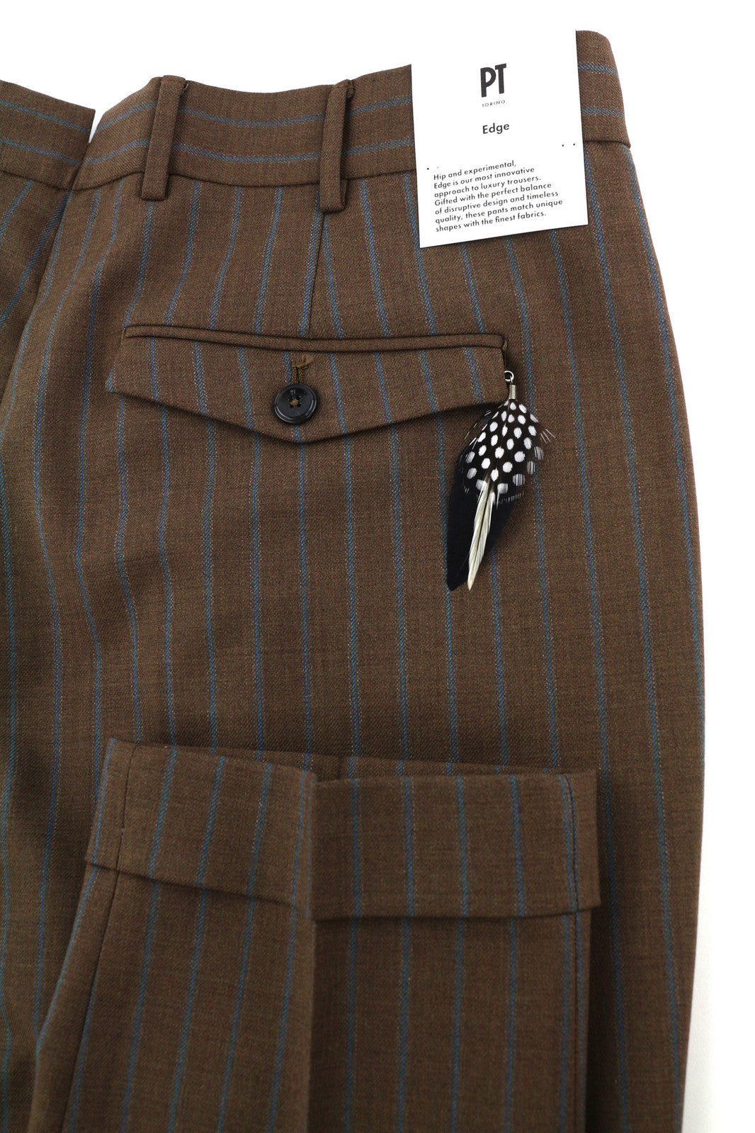 PT TORINO Rebel Fit vyriškos kelnės 52 W37 rudos fliso ir vilnos mišinio klostės su dryžiais 