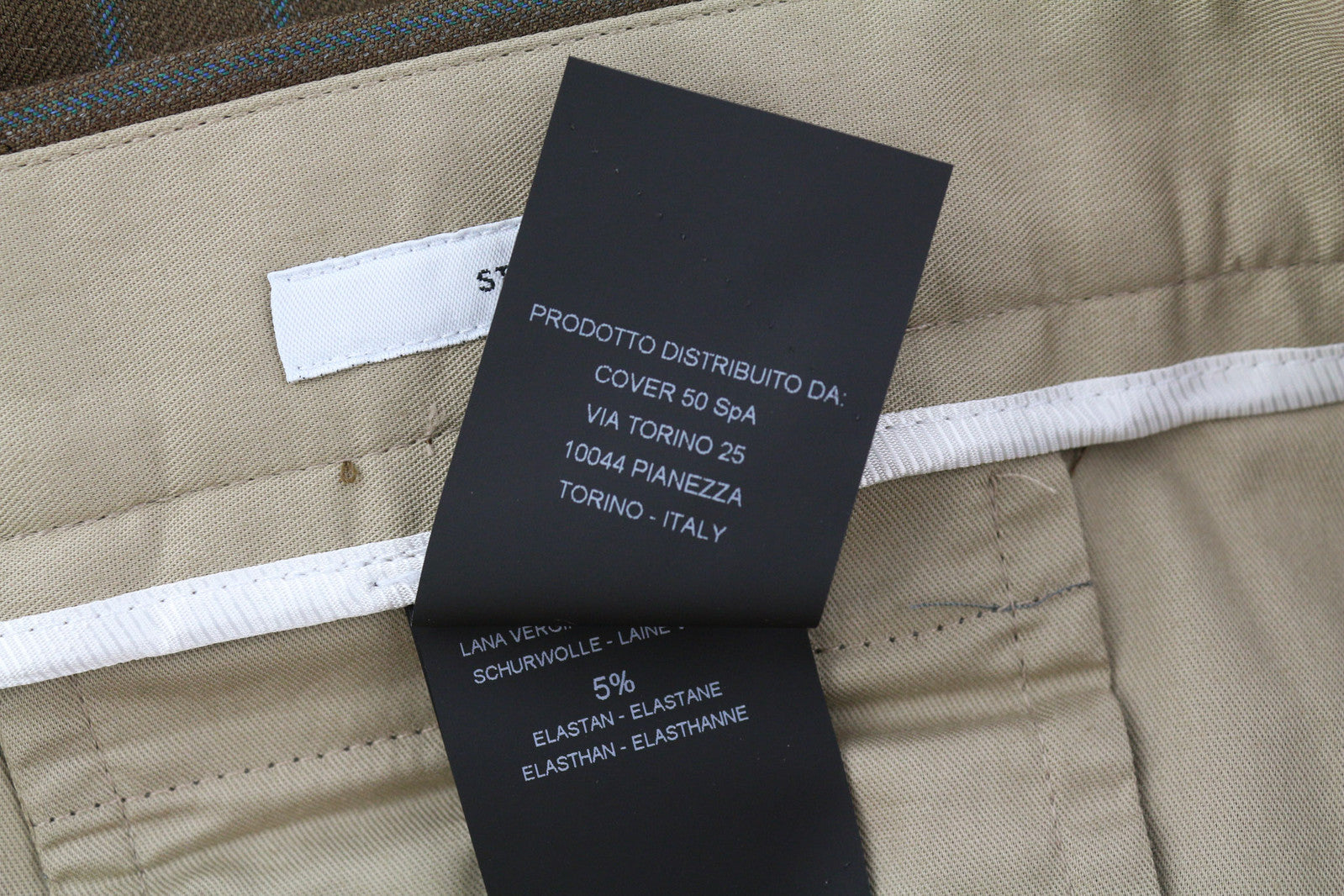 PT TORINO Rebel Fit vyriškos kelnės 52 W37 rudos fliso ir vilnos mišinio klostės su dryžiais 