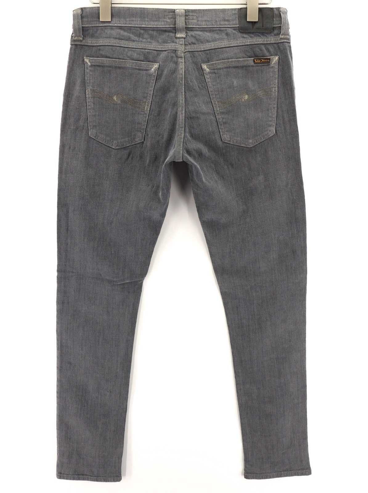 NUDIE JEANS Tight Long John Men Jeans W32/L34 Organic Charcoal Slim Logo Zipper