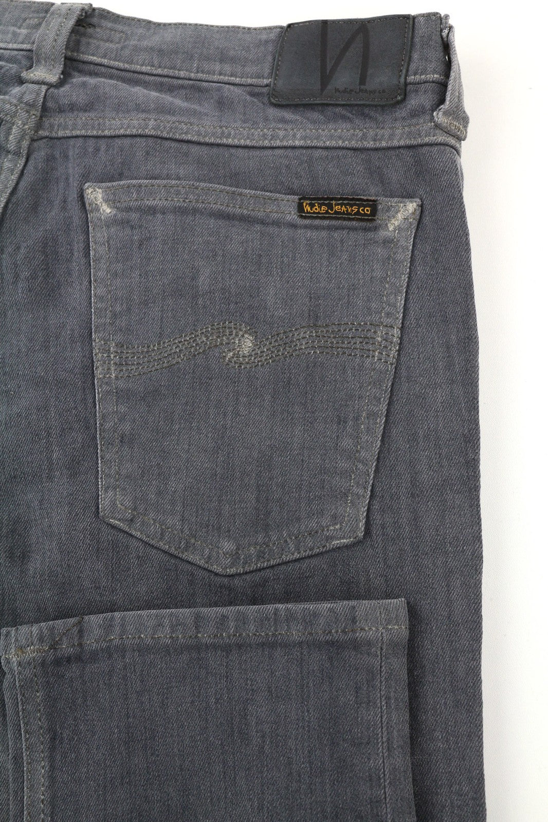 NUDIE JEANS Tight Long John Men Jeans W32/L34 Organic Charcoal Slim Logo Zipper