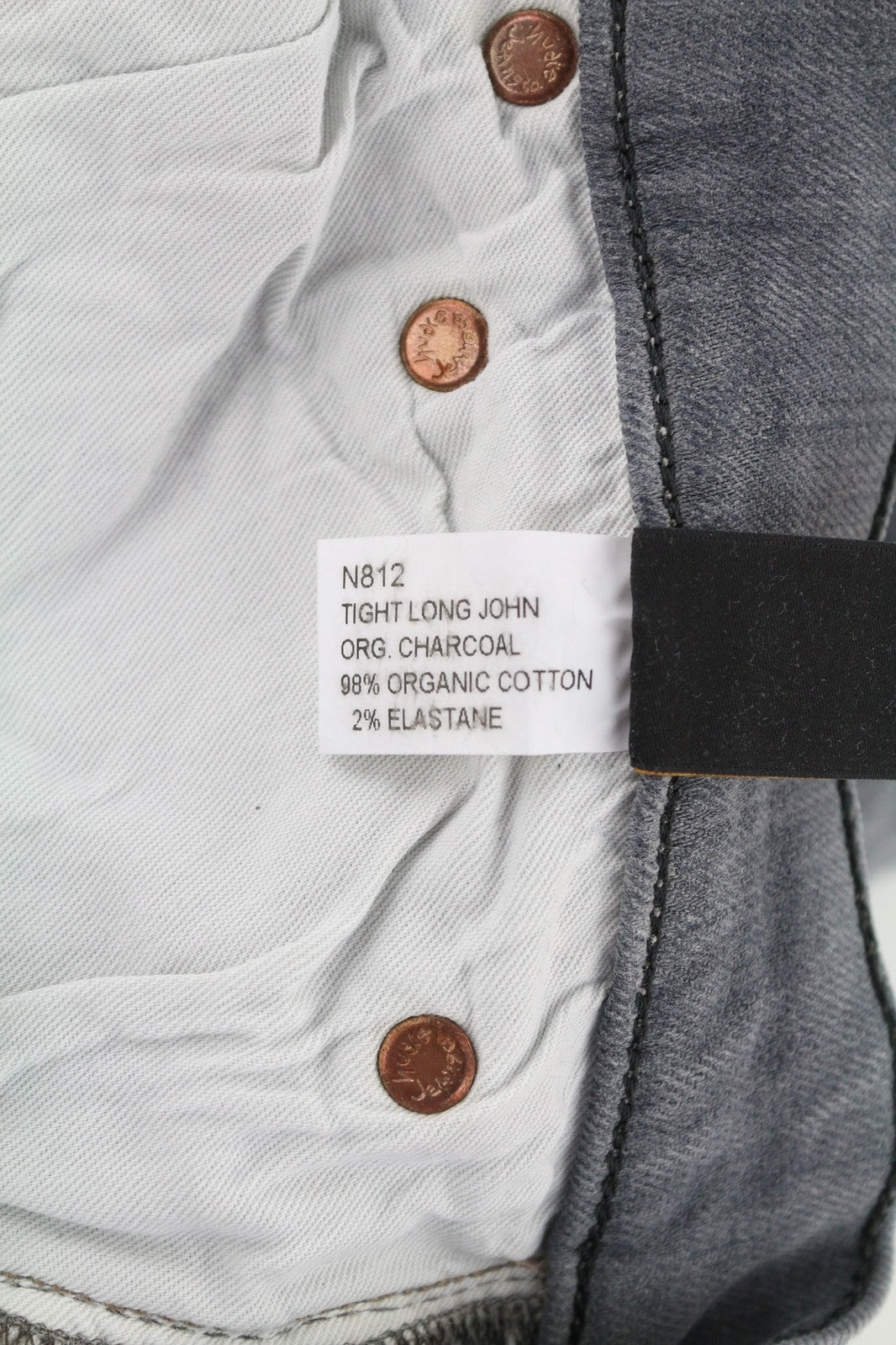 NUDIE JEANS Tight Long John Men Jeans W32/L34 Organic Charcoal Slim Logo Zipper