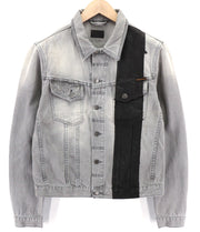 NUDIE JEANS Perry vyriška striukė L, organinės juodos dryžuoto džinso su skalbto sagomis logotipu 