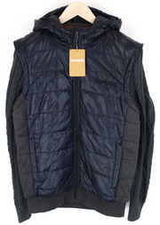 DESIGUAL Arthur vyriška pilka tamsiai mėlyna striukė su gobtuvu S su medvilnės mišinio šiltais viršutiniais drabužiais 