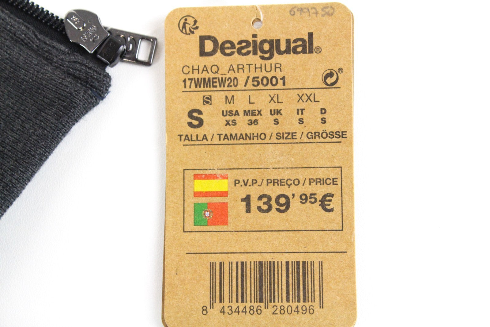 DESIGUAL Arthur vyriška pilka tamsiai mėlyna striukė su gobtuvu S su medvilnės mišinio šiltais viršutiniais drabužiais 