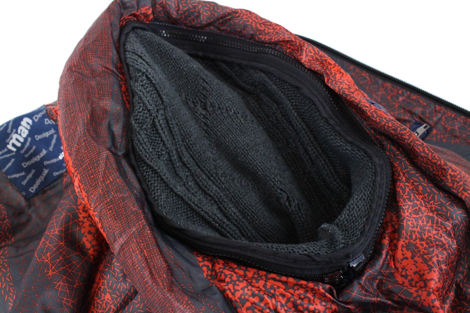 DESIGUAL Arthur vyriška pilka tamsiai mėlyna striukė su gobtuvu S su medvilnės mišinio šiltais viršutiniais drabužiais 