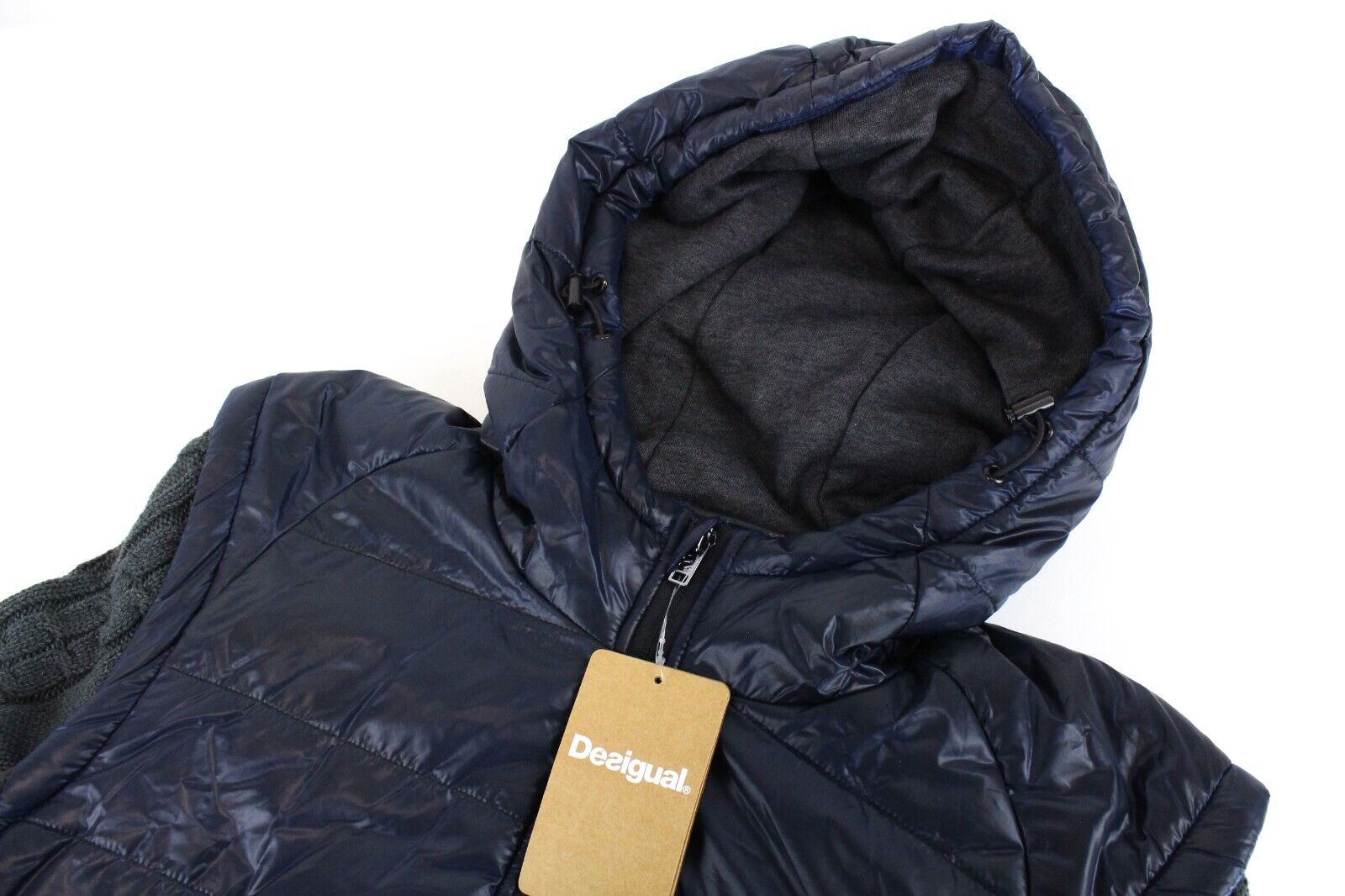 DESIGUAL Arthur vyriška pilka tamsiai mėlyna striukė su gobtuvu S su medvilnės mišinio šiltais viršutiniais drabužiais 