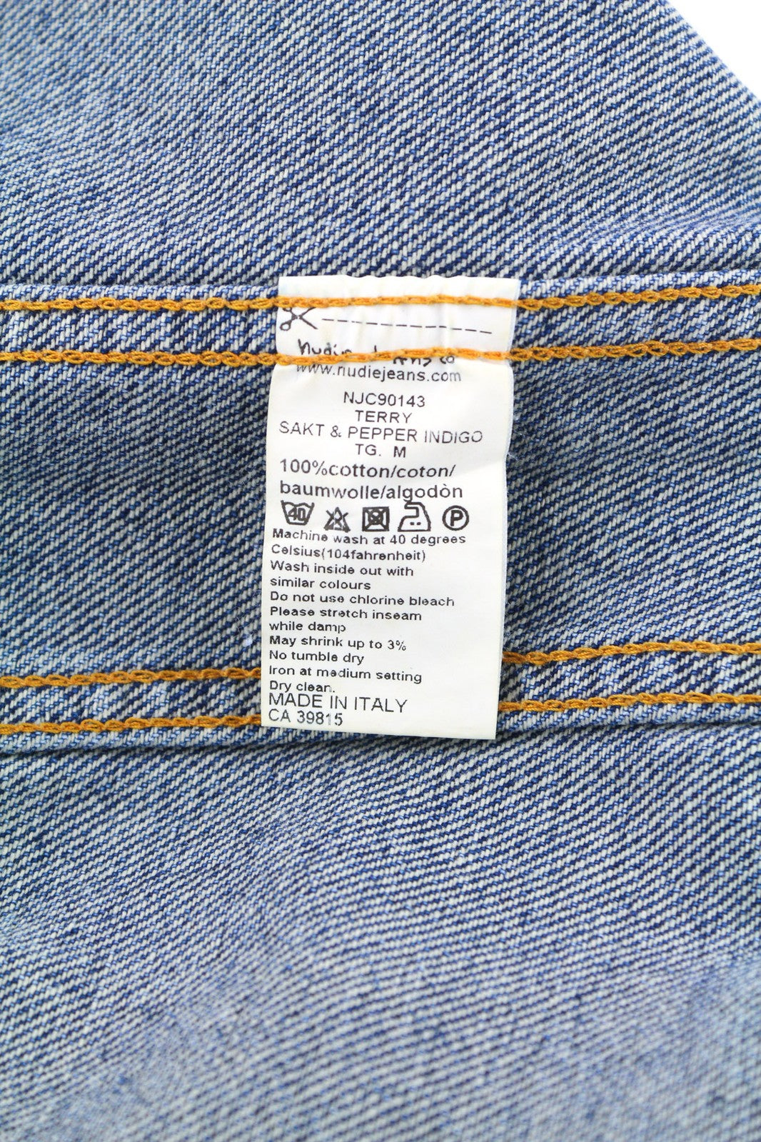 NUDIE JEANS Terry vyriška striukė M džinsinis Sakt &amp; Pepper Indigo su sagomis išskleistas logotipas 