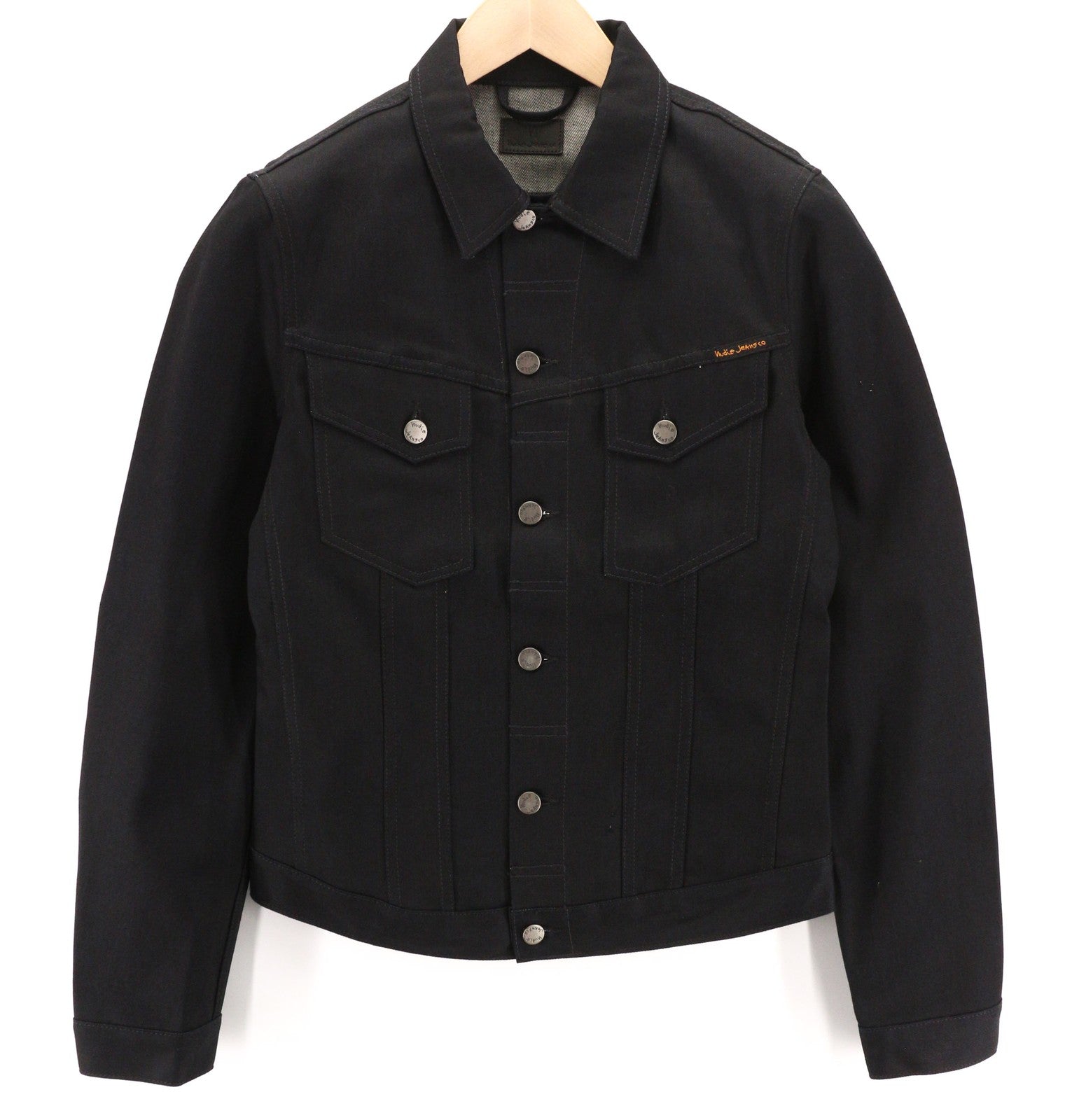 NUDIE JEANS Billy Men Jacket S Denim Dry Black Dense Organic Cotton Buttoned