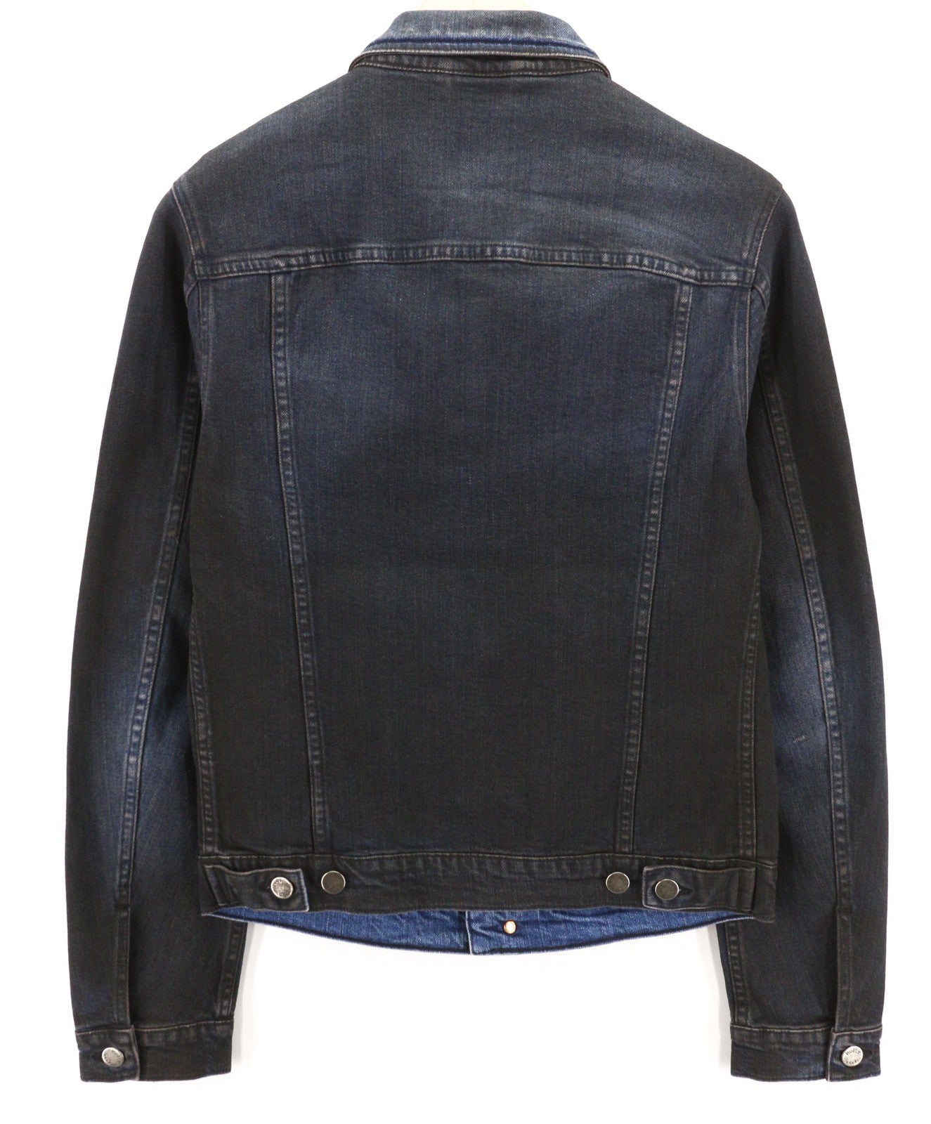 NUDIE JEANS Perry vyriška striukė S, džinsinio audinio, juodos spalvos su mėlynais mygtukais ir skalbtais logotipais 