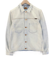 NUDIE JEANS Ronny vyriška striukė L dydžio, džinsinė, traški vandenyno spalvos, su sagomis ir platėjančia kaklo dalimi 