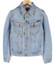 NUDIE Billy vyriška striukė S Strumming Indigo ekologiškos medvilnės sagomis užsegama džinso mėlyna