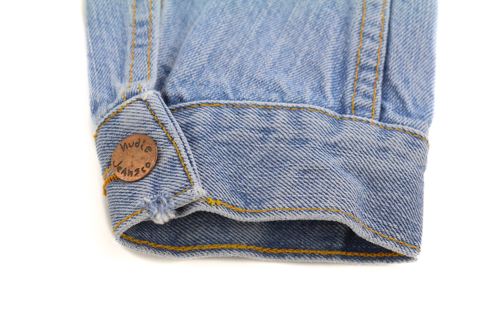 NUDIE Billy vyriška striukė S Strumming Indigo ekologiškos medvilnės sagomis užsegama džinso mėlyna