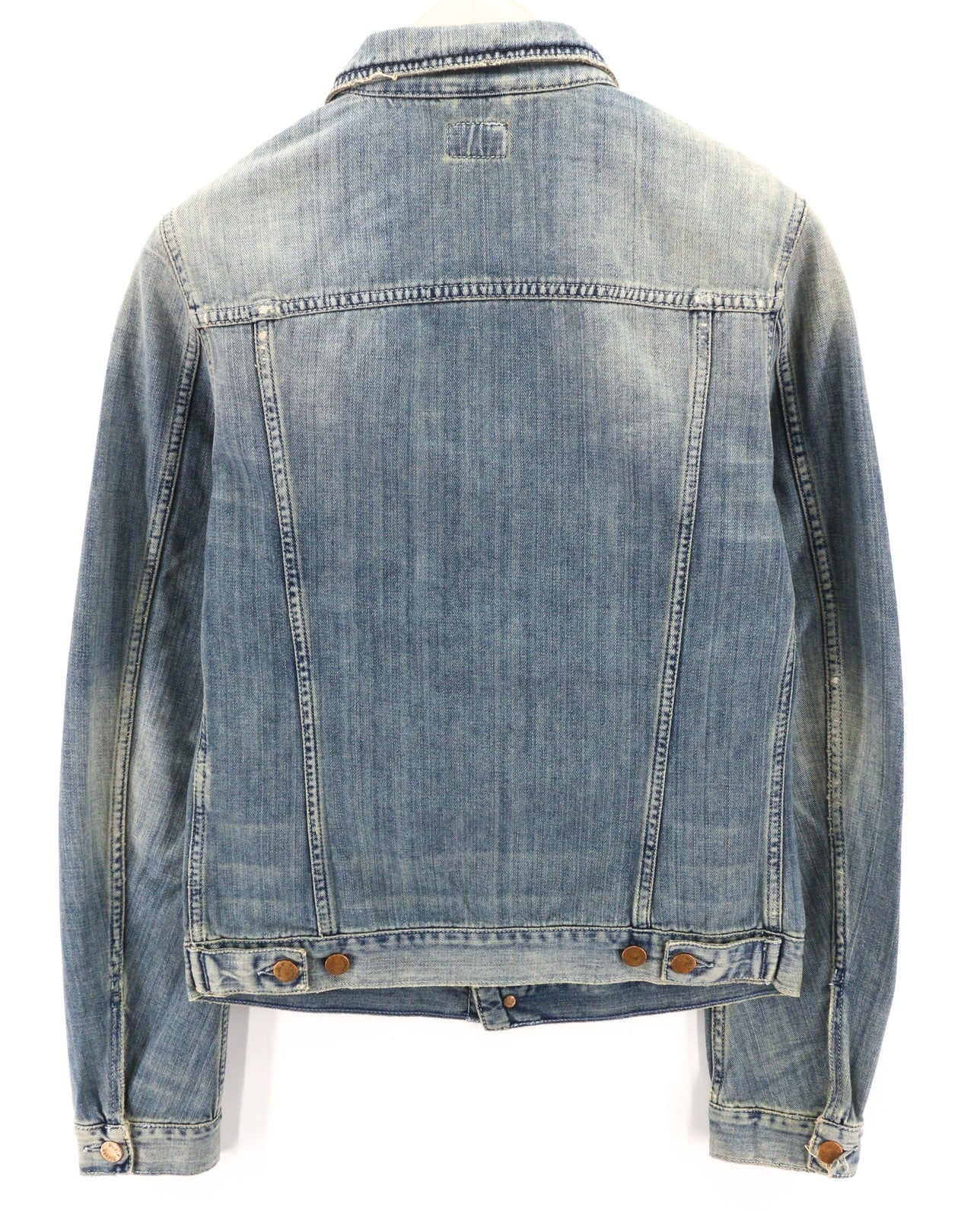 NUDIE JEANS Billy vyriška striukė S džinsinio audinio šviesių atspalvių sagomis išskleista mėlyna logotipu 