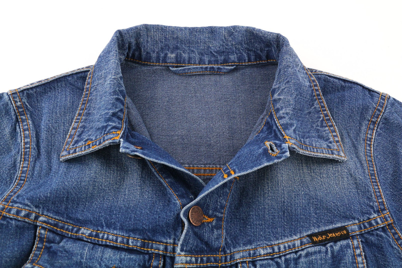 NUDIE JEANS Terry Recycle Worn In Mens Jacket S Blue Wash Cotton Denim Unlined