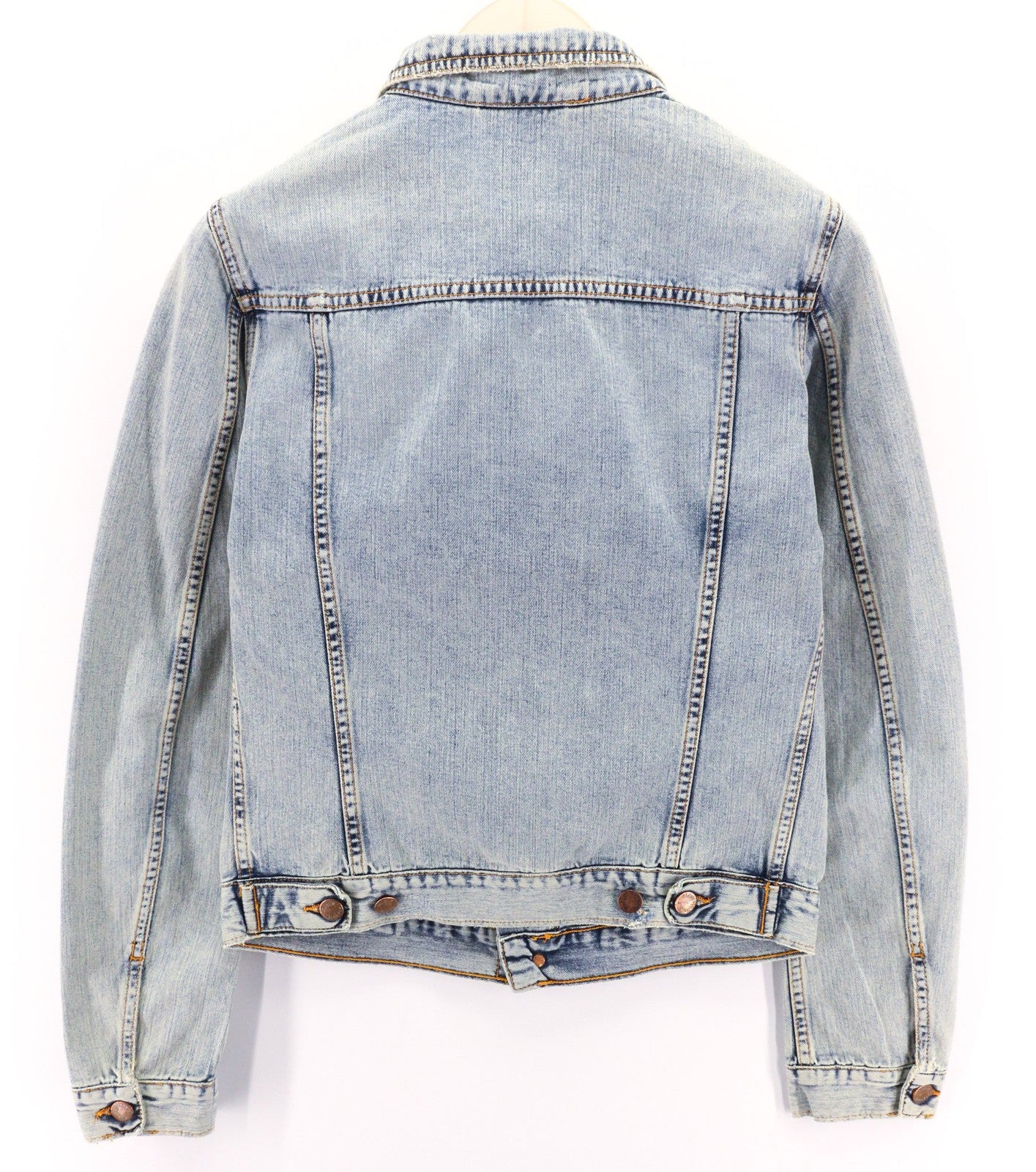 NUDIE JEANS Terry Men Jacket S Denim Bleach Washed Spread Neck Cotton Buttoned