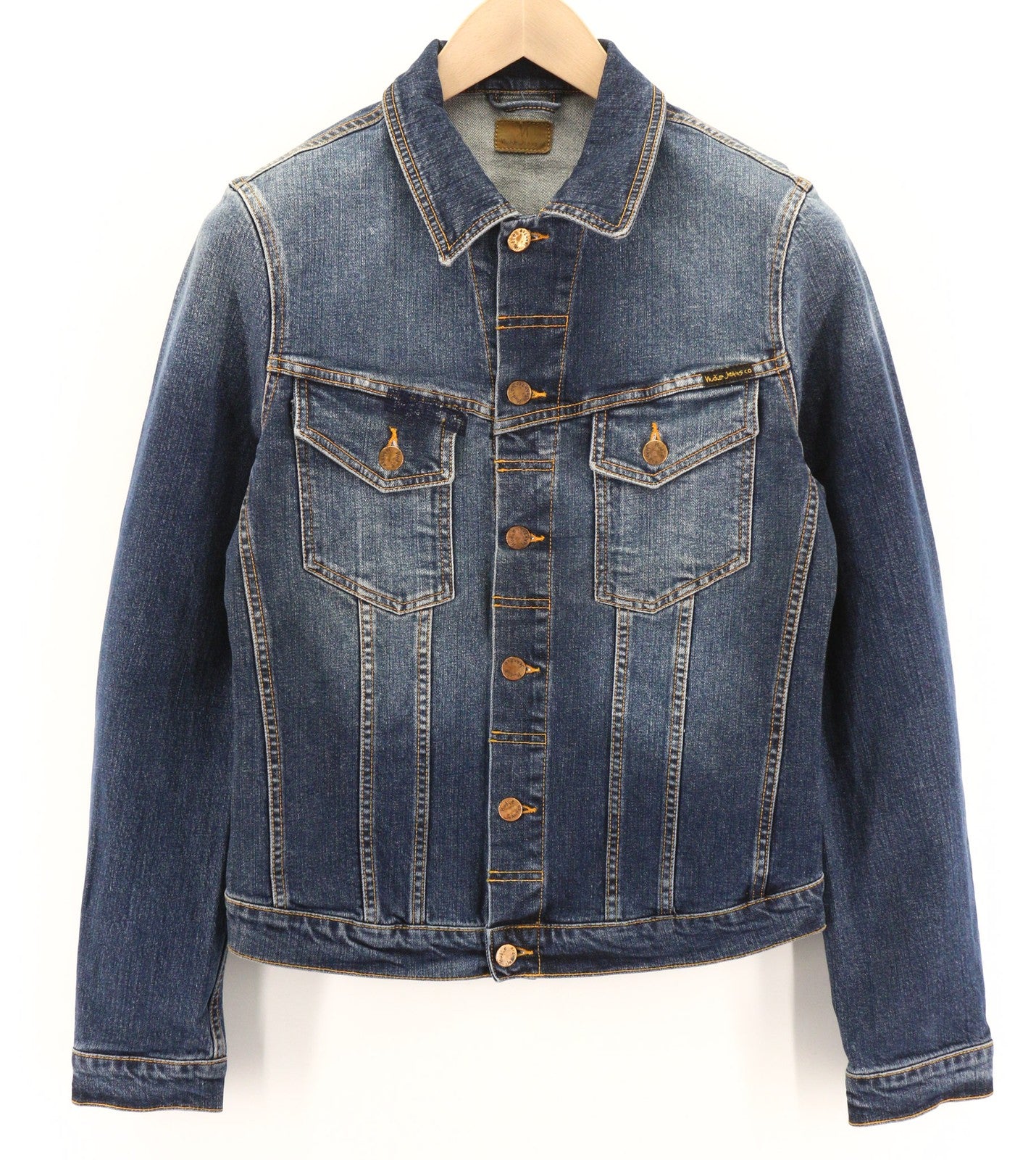 NUDIE JEANS Perry Org. Excellent Blue Mens Jacket S Denim Cotton Stretchy Blue