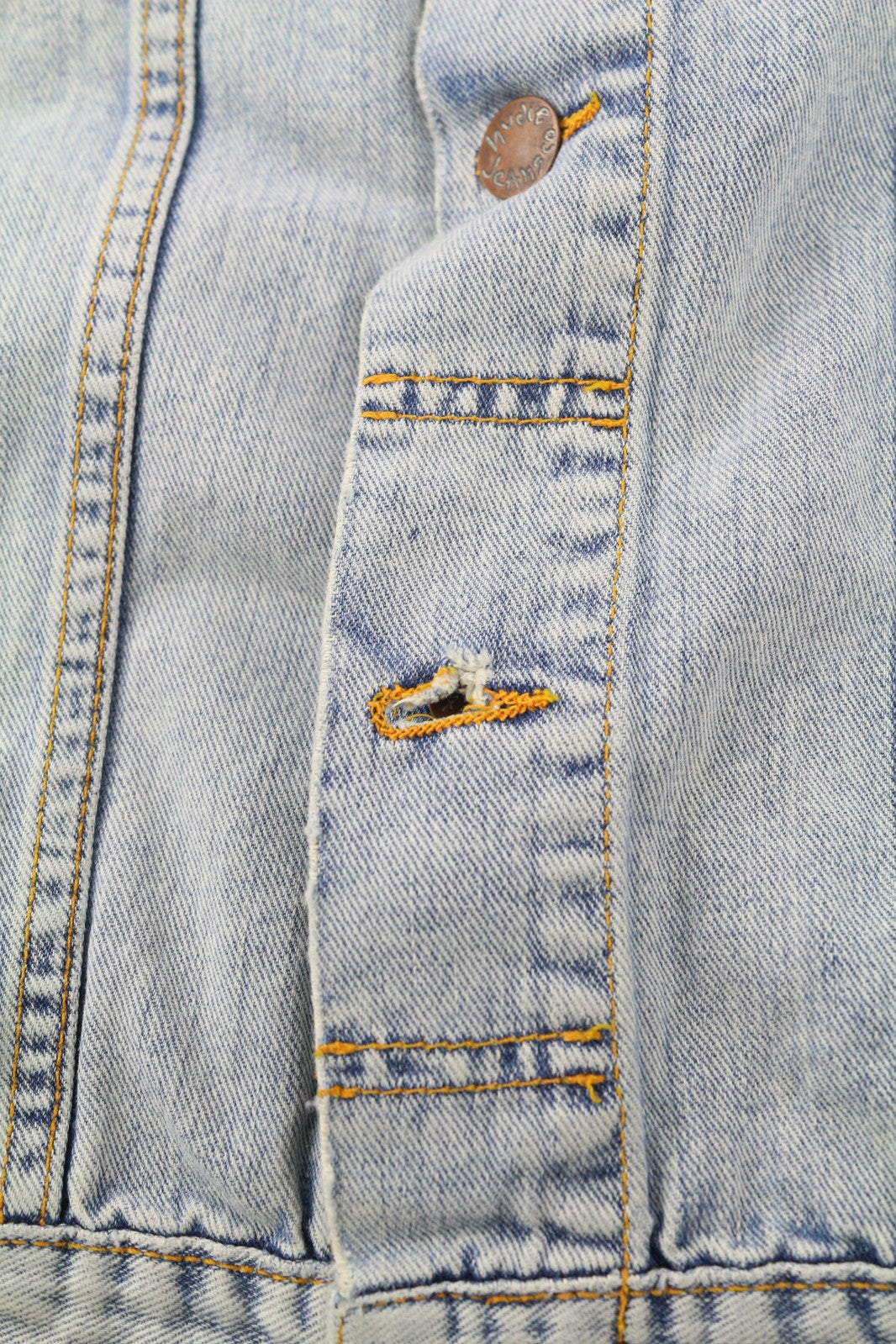 NUDIE JEANS Terry vyriška striukė M, džinsinio audinio, balinto audinio, plataus kaklo, su sagomis, medvilninė 