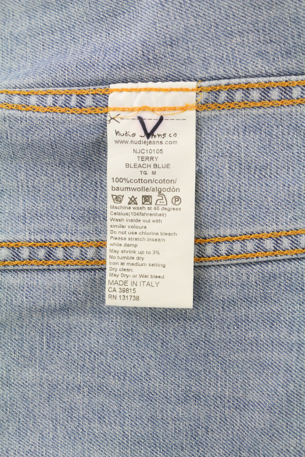 NUDIE JEANS Terry vyriška striukė M, džinsinio audinio, balinto audinio, plataus kaklo, su sagomis, medvilninė 