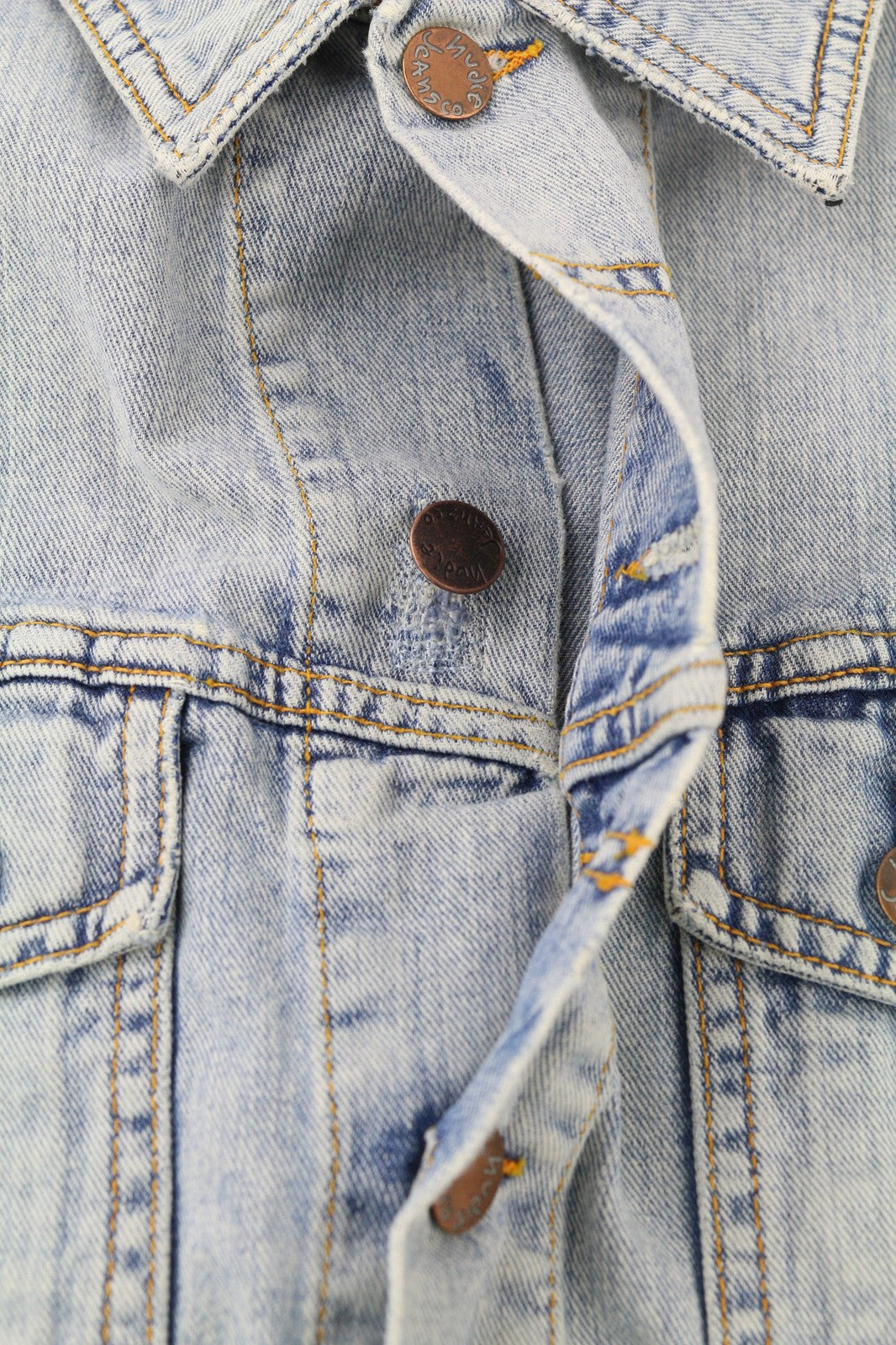 NUDIE JEANS Terry vyriška striukė M, džinsinio audinio, balinto audinio, plataus kaklo, su sagomis, medvilninė 