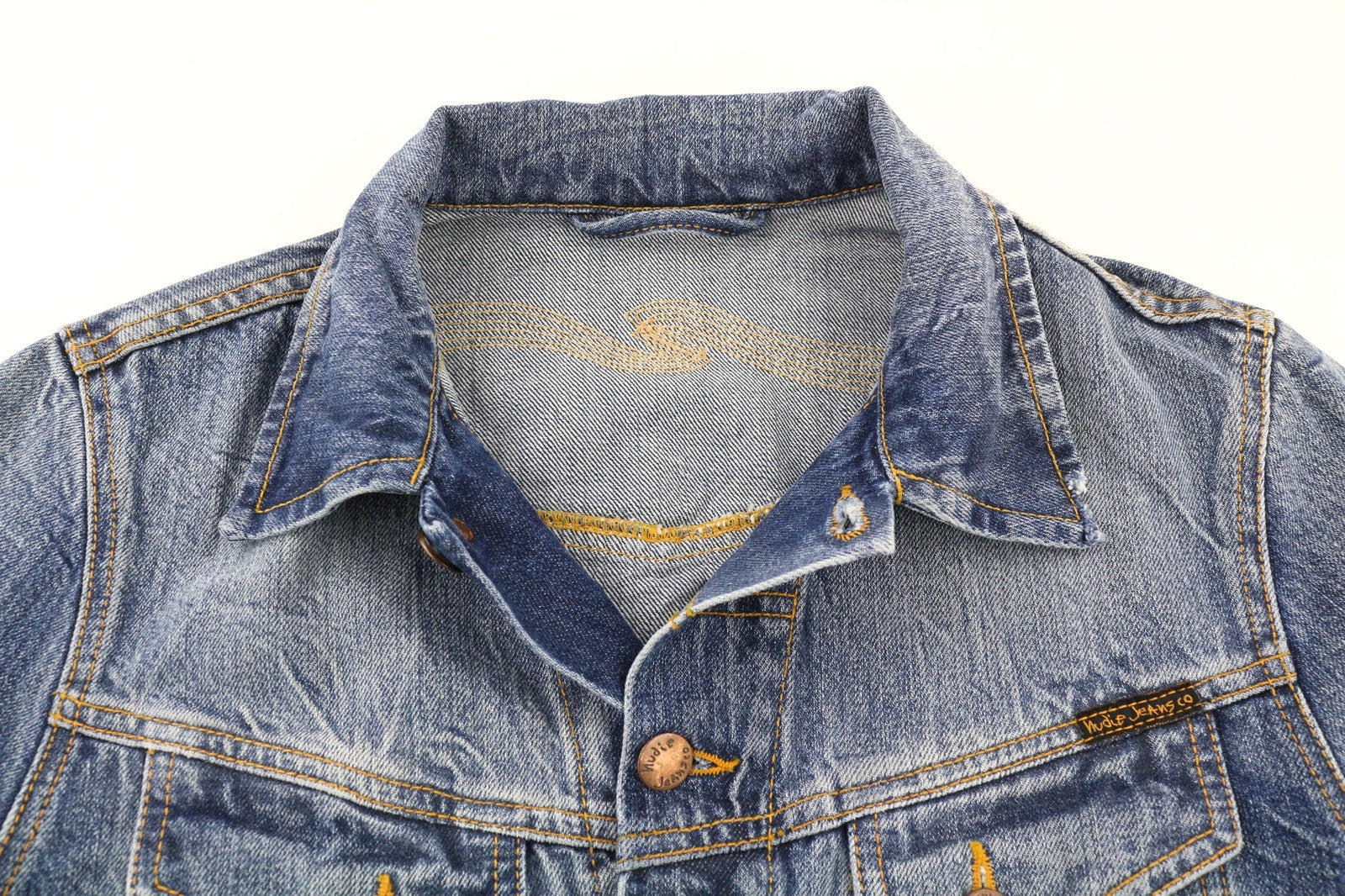 NUDIE JEANS Conny Org. Light Vintage Mens Jacket S  Cotton Denim Wash Blue