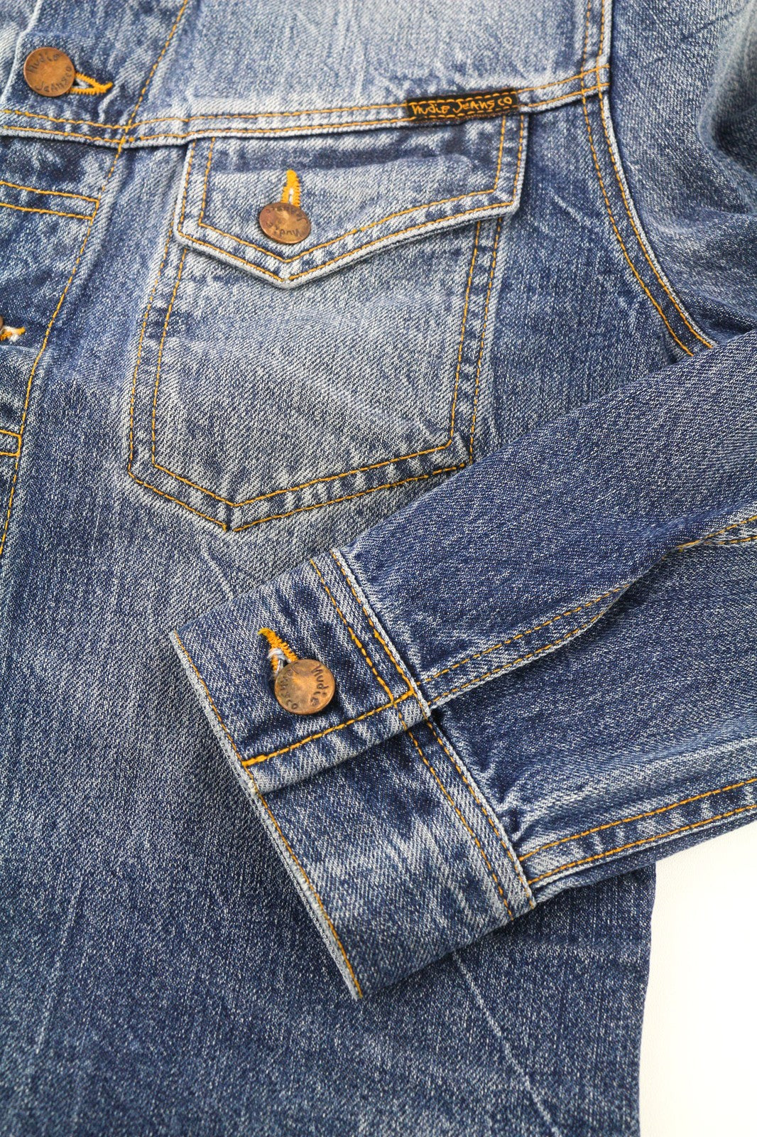 NUDIE JEANS Conny Org. Light Vintage Mens Jacket S  Cotton Denim Wash Blue