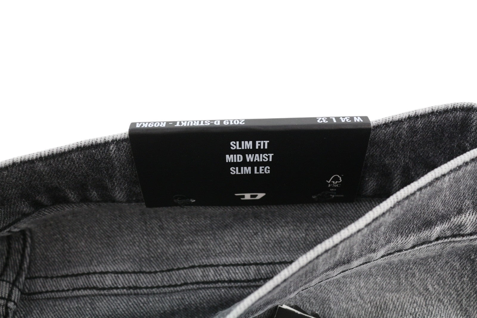 DIESEL 2019 D-Strukt R09KA vyriški džinsai W34/L32 pilki su skalbtais plonais užtrauktukais, RRP225