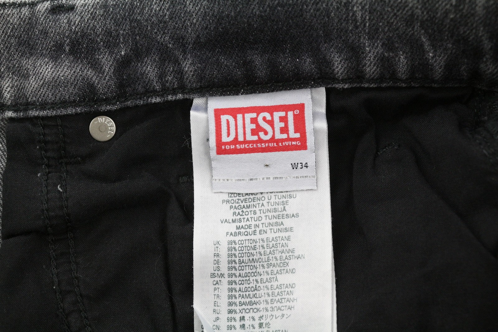 DIESEL 2019 D-Strukt R09KA vyriški džinsai W34/L32 pilki su skalbtais plonais užtrauktukais, RRP225