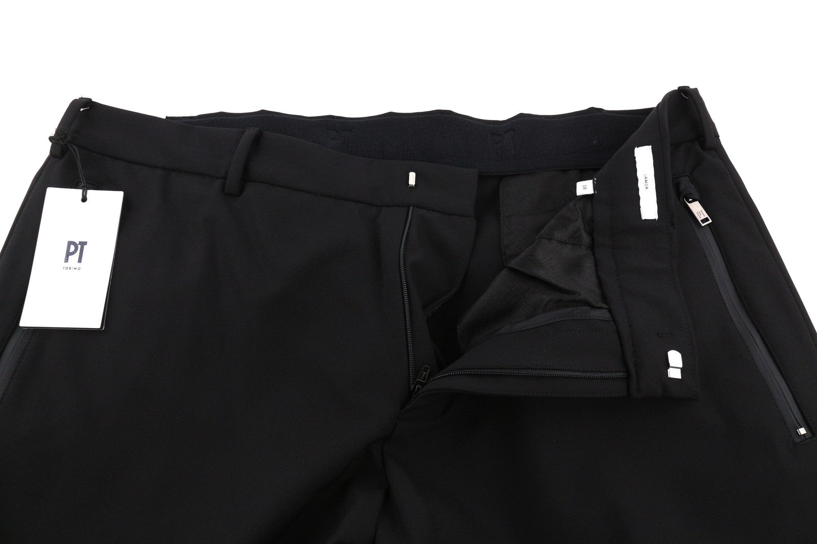 PT TORINO Lamda vyriškos kelnės 58 W38 juodos chino stiliaus neapdailintos apačios, plonas kirpimas, užtrauktukas 