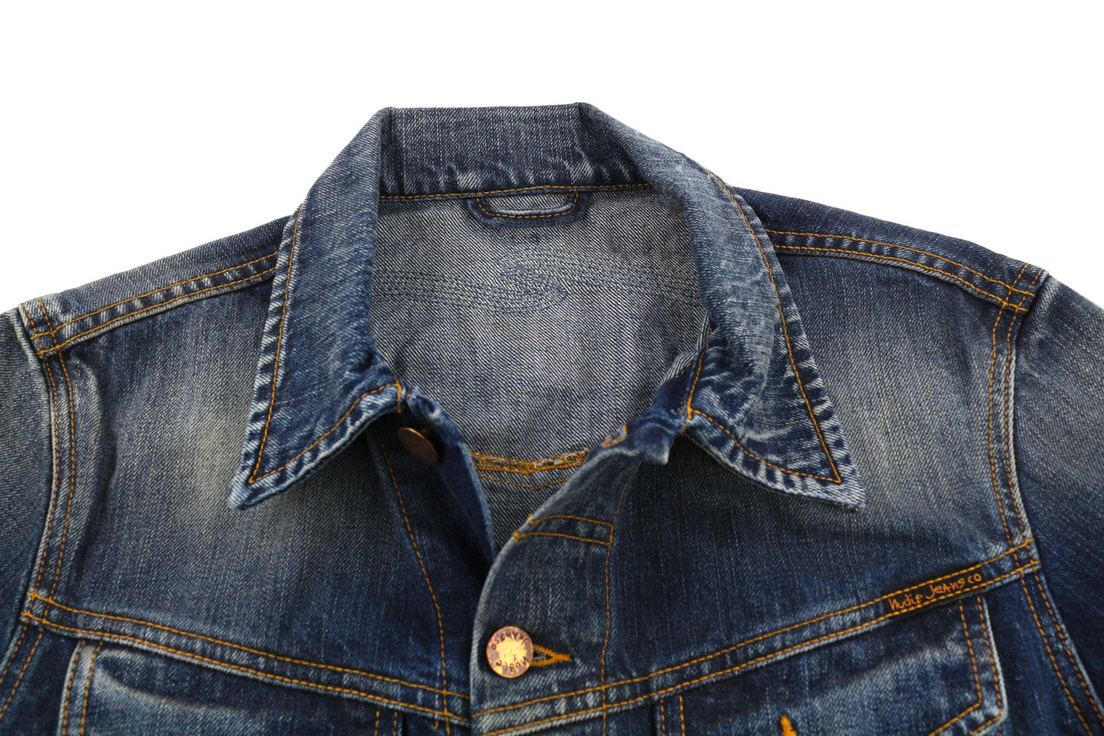 NUDIE Conny vyriška striukė S, ekologiška, su sagomis užsegama kaklu, skalbto džinso spalvos 