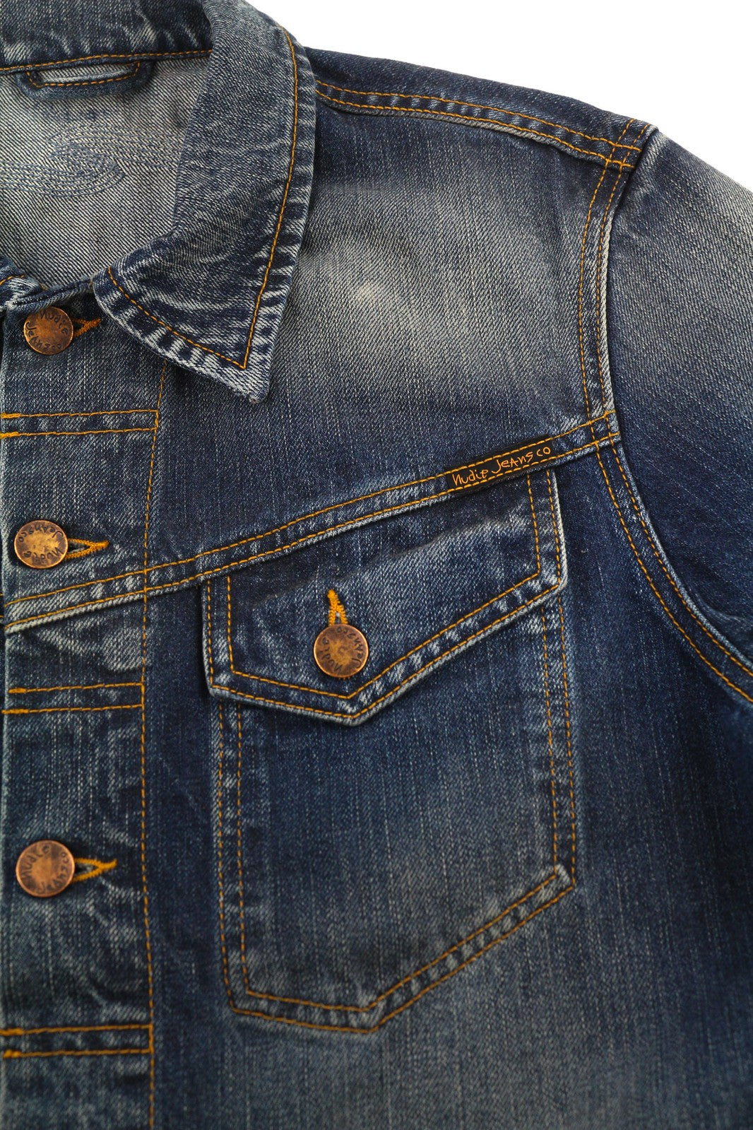 NUDIE Conny vyriška striukė S, ekologiška, su sagomis užsegama kaklu, skalbto džinso spalvos 