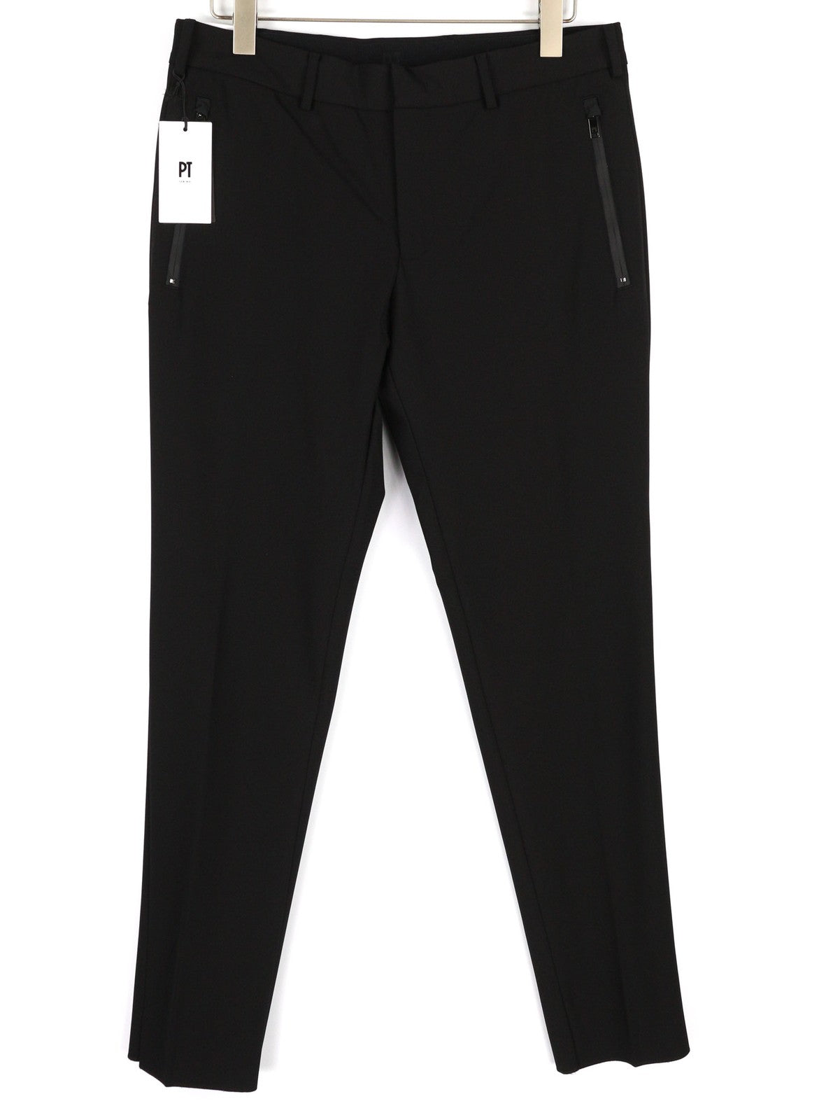 PT TORINO Lamda vyriškos kelnės 52 W33 juodos chino stiliaus, neapdailintas apvadas, plonas kirpimas, užtrauktukas 