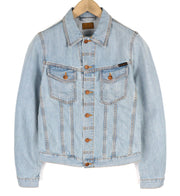 NUDIE Perry vyriška striukė S Organic Saltwater Shades sagomis užsegama džinsinio audinio logotipu 