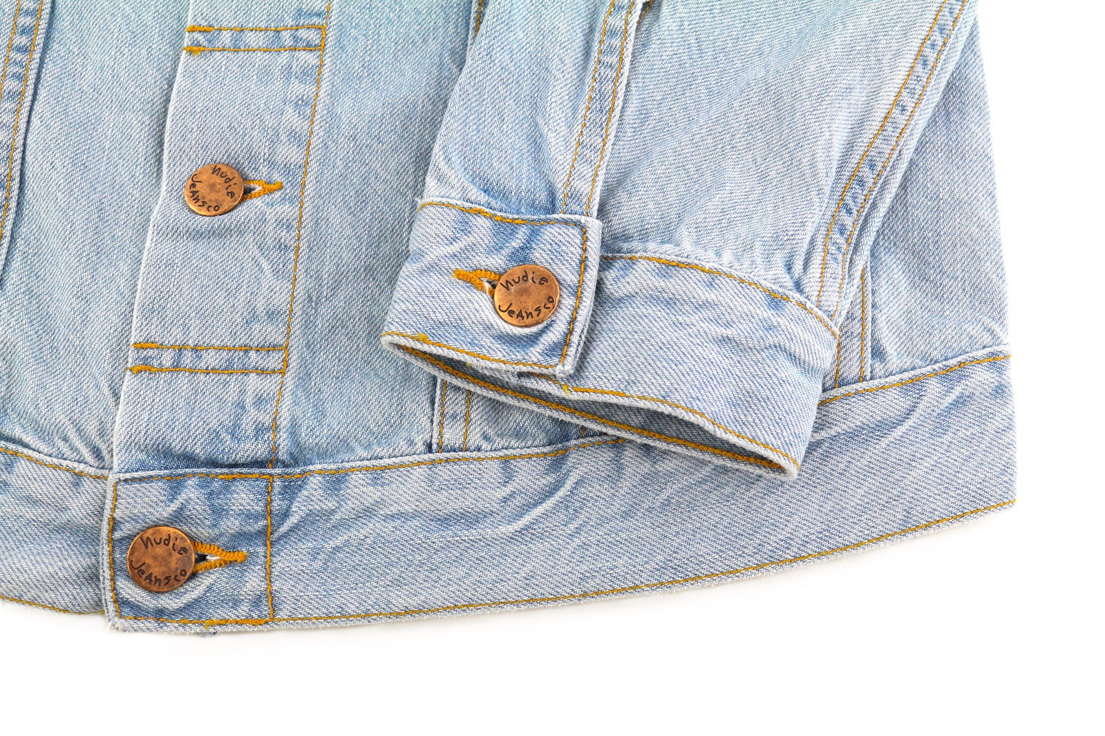 NUDIE Perry vyriška striukė S Organic Saltwater Shades sagomis užsegama džinsinio audinio logotipu 