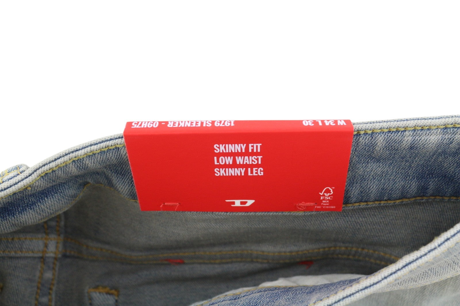 DIESEL 1979 Sleenker 09H75 vyriški džinsai W34/L30 žemo juosmens aptempti, mėlyni, rekomenduojama kaina 295 € 