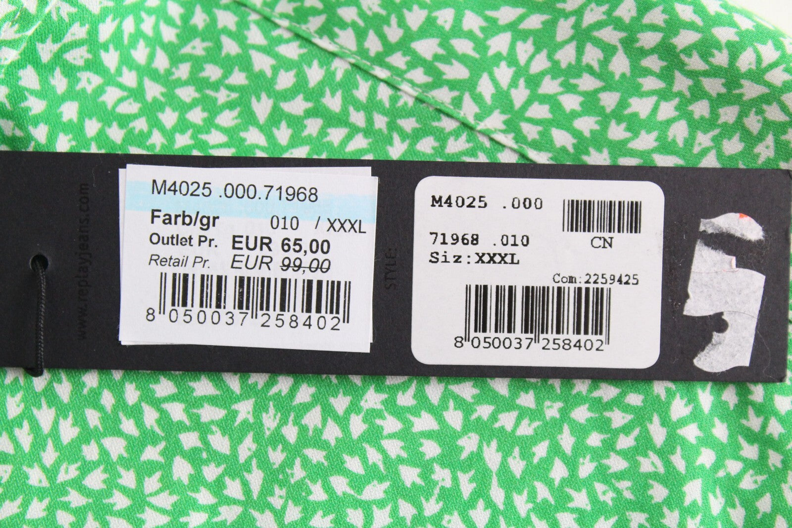 REPLAY vyriški žali 3XL medvilniniai marškinėliai su baltu raštu, ilgomis rankovėmis, su sagomis 