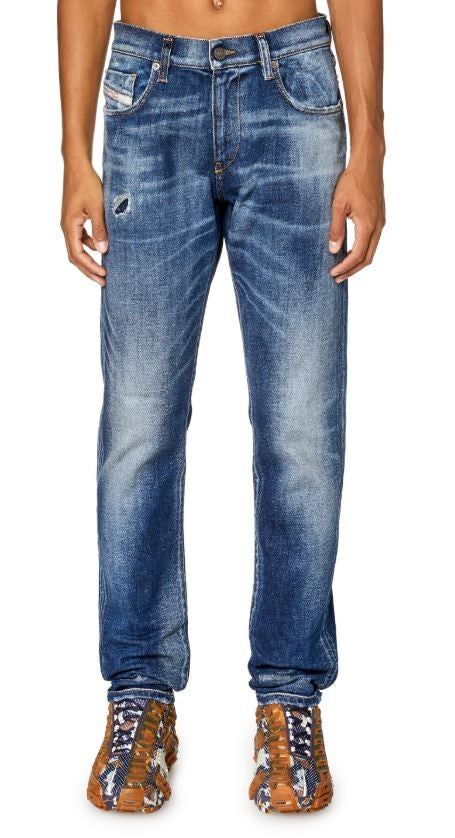 DIESEL 2019 D-Strukt 09G89 vyriški džinsai W36/L30 Slim Fit, skalbtos mėlynos spalvos, plėšyti, RRP 325 € 
