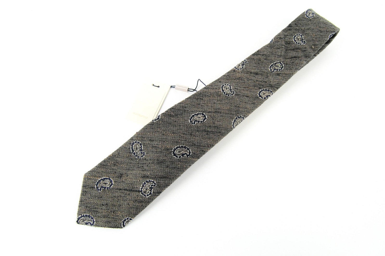 SUITSUPPLY vyriškas kaklaraištis, 150 x 8 cm, pilkas, šilkinis, medvilninis, smailiais galais, 150 cm x 8 cm 