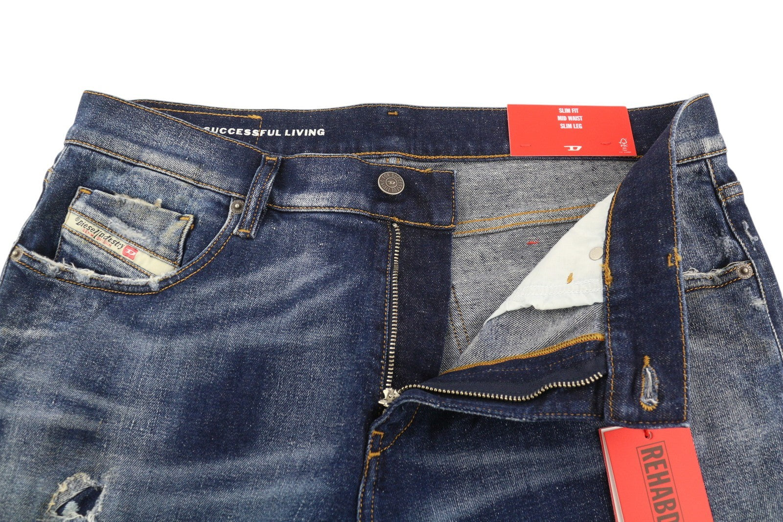 DIESEL 2019 D-Strukt 09G89 vyriški džinsai W32/L30 Slim Fit, skalbtos mėlynos spalvos, plėšyti, RRP 325 € 