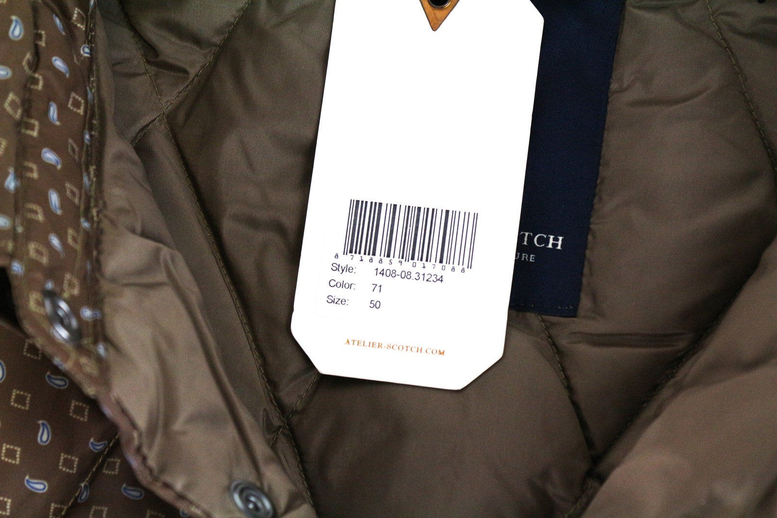 SCOTCH &amp; SODA dygsniuota ruda vyriška striukė su 50 Ams Atelier apykaklės užsegimais ir raštu 