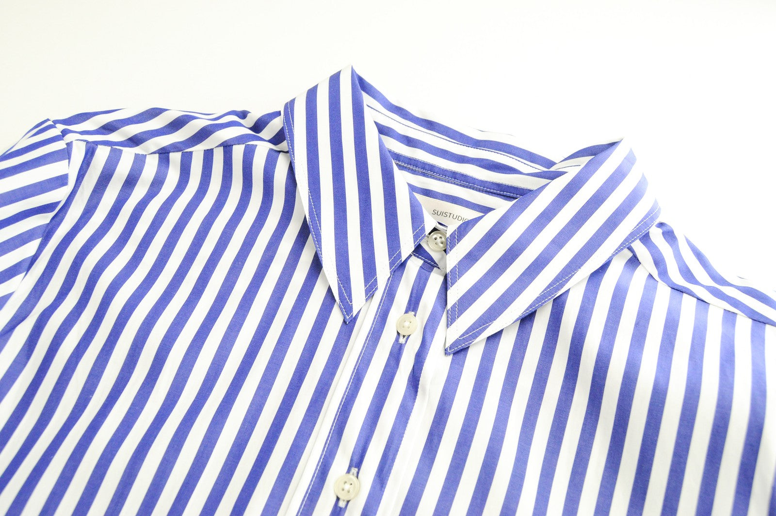 SUISTUDIO Doc Womens UK16 Shirt Blue Striped Cotton Long Sleeved Collared