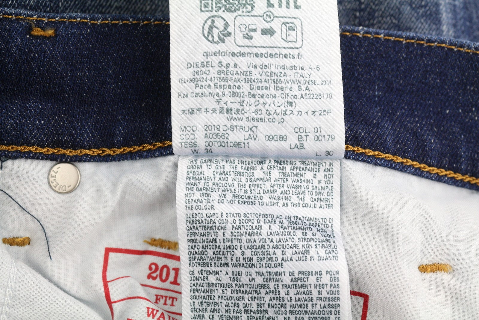 DIESEL 2019 D-Strukt 09G89 vyriški džinsai W34/L30 Slim Fit, skalbtos mėlynos spalvos, plėšyti, RRP 325 € 