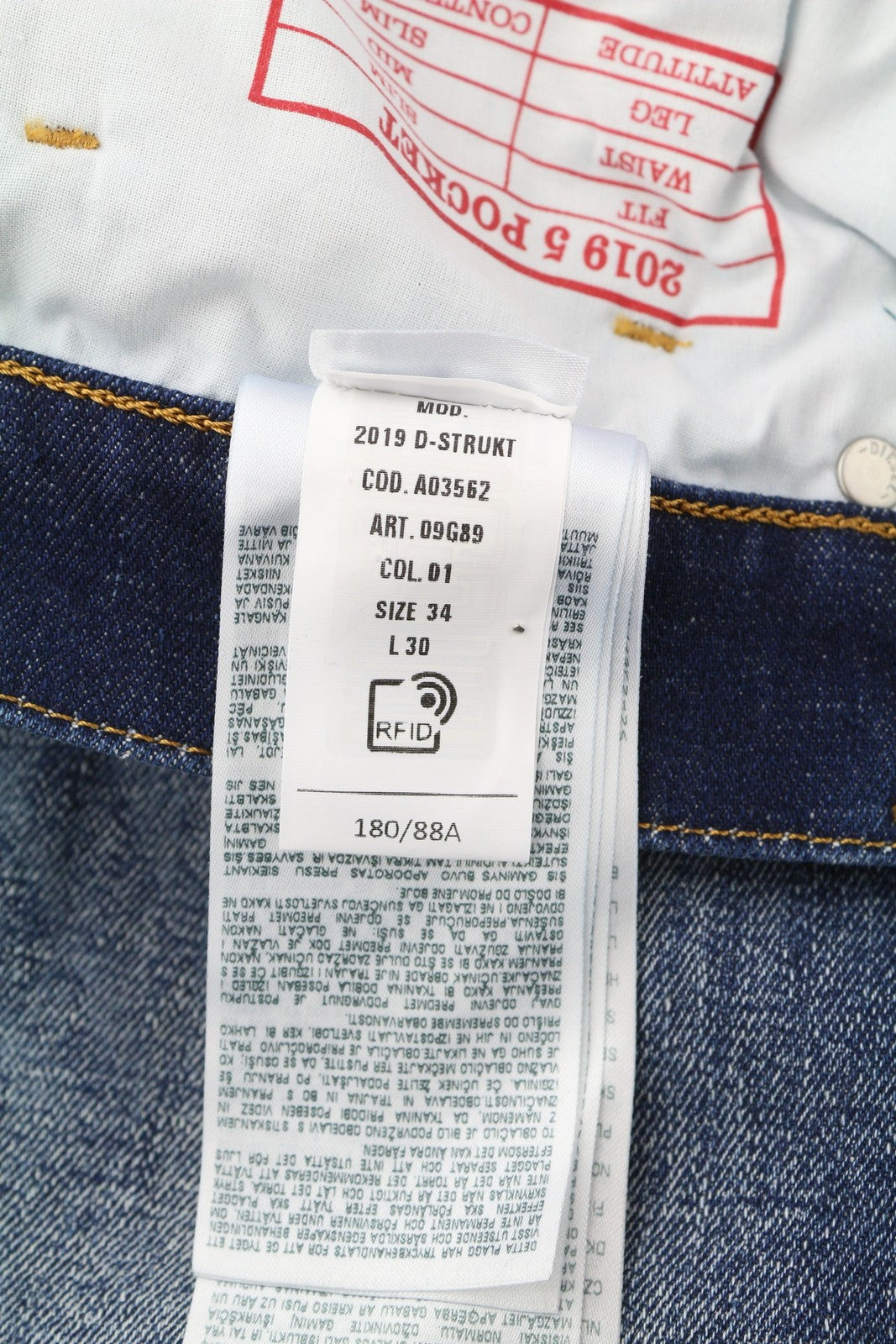 DIESEL 2019 D-Strukt 09G89 vyriški džinsai W34/L30 Slim Fit, skalbtos mėlynos spalvos, plėšyti, RRP 325 € 