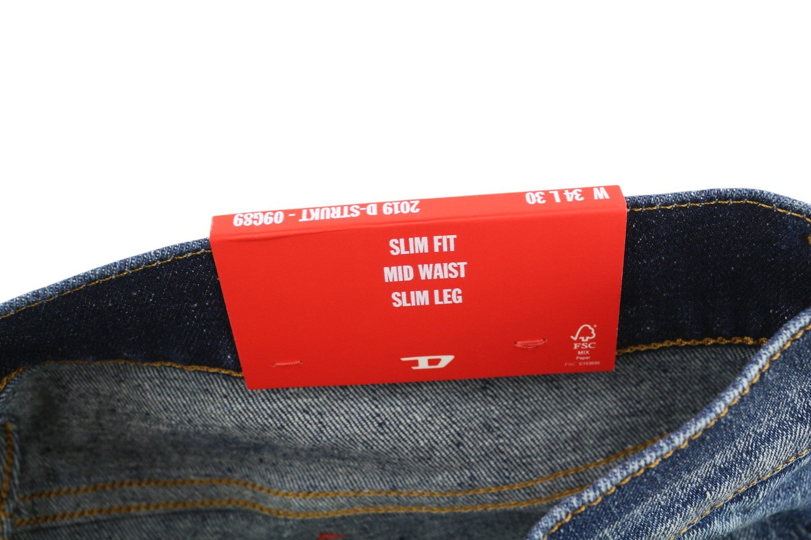 DIESEL 2019 D-Strukt 09G89 vyriški džinsai W34/L30 Slim Fit, skalbtos mėlynos spalvos, plėšyti, RRP 325 € 